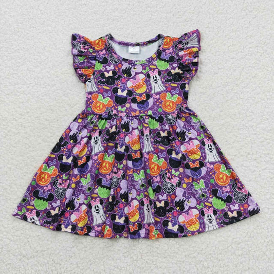 GSD0480 Halloween cartoon spooky purple flutter sleeve girls set