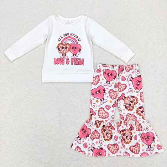 GLP1119 Valentine's Day All You Need Is Love A Pizza Heart Rainbow Long Sleeve Pink Pants Girls Set
