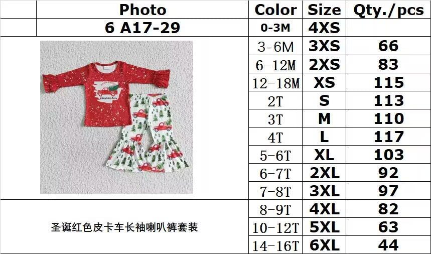 6 A17-29 Top Quality Red Bleach Design Long Sleeve Christmas Tree Pants Kids Outfits