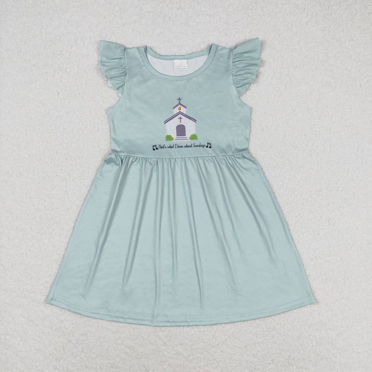 GSD1156 church green flutter sleeve girls dress