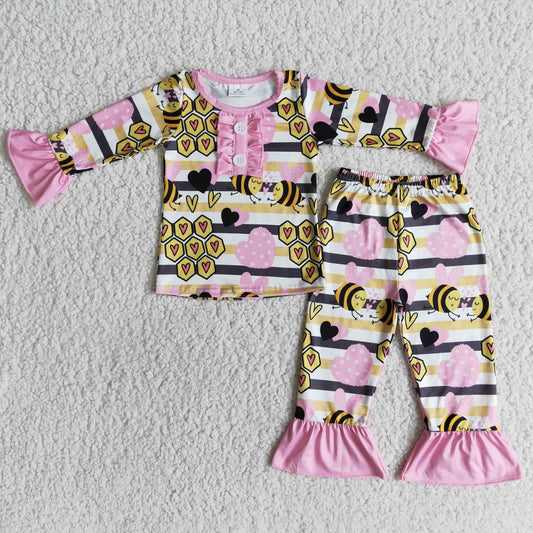 Valentine Bee Print Girls Pajamas