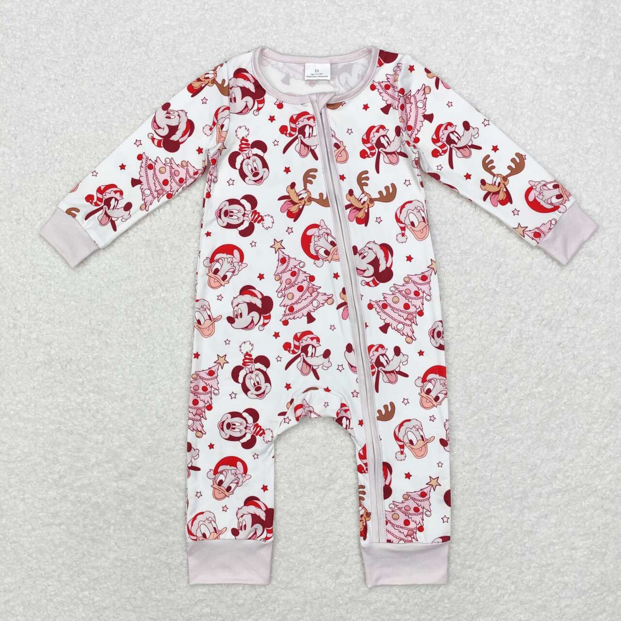 bamboo LR1510 Christmas cartoon M tree pink long sleeve zipper girls romper