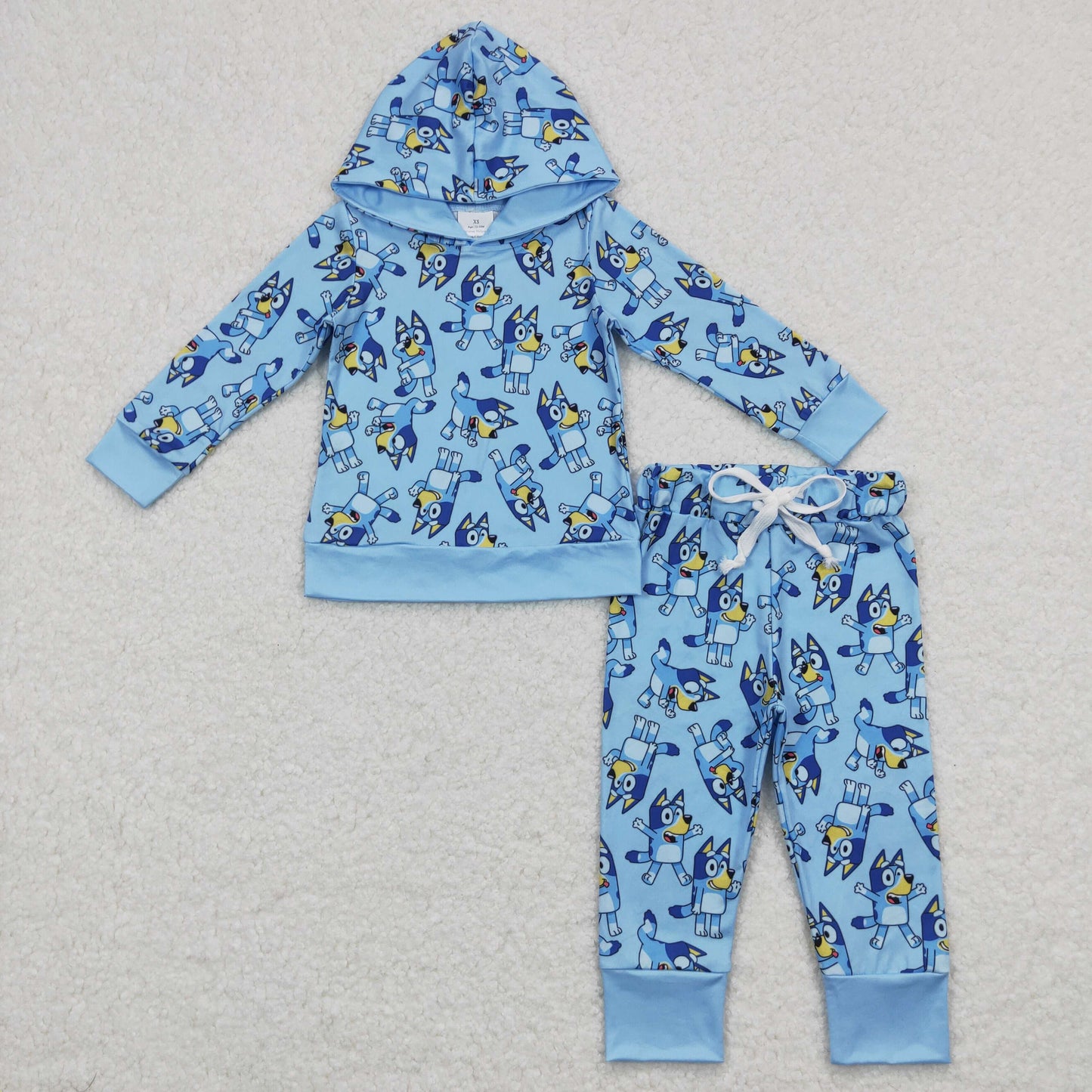 BLP0399 Cartoon dog blue hoodie long sleeve pants boys set