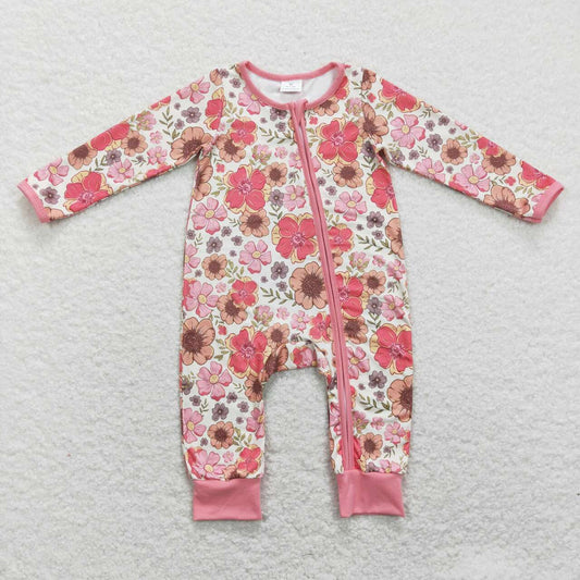 USA SHOP LR0895 Baby Girl Grow In Grace Flowers Pink Long Sleeve Girls Zipper Romper Kids Cute Clothes