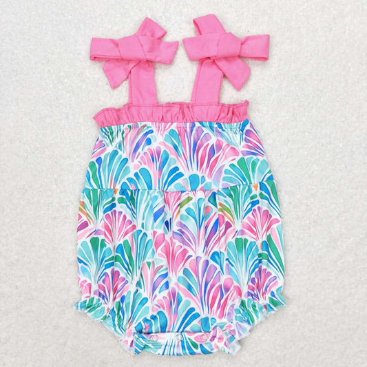 SR1555 colorful sea shell hot pink lace-up girls romper