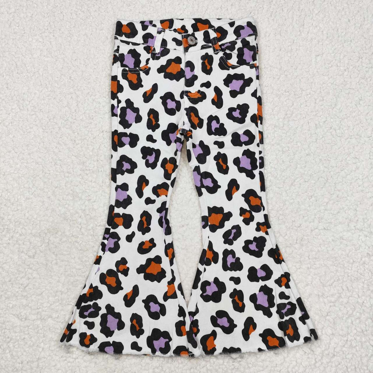 P0470 purple leopard denim pants girls jeans