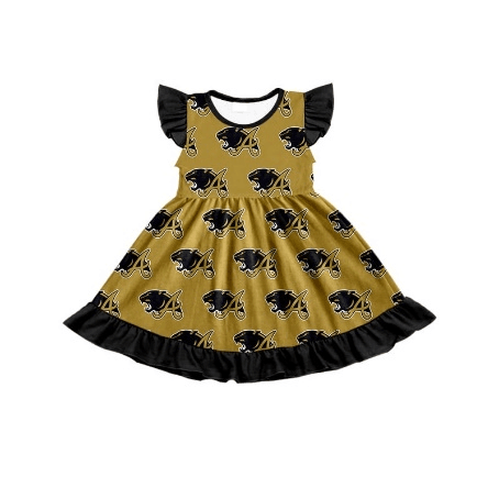custom style A gold flutter sleeve girls bows dress