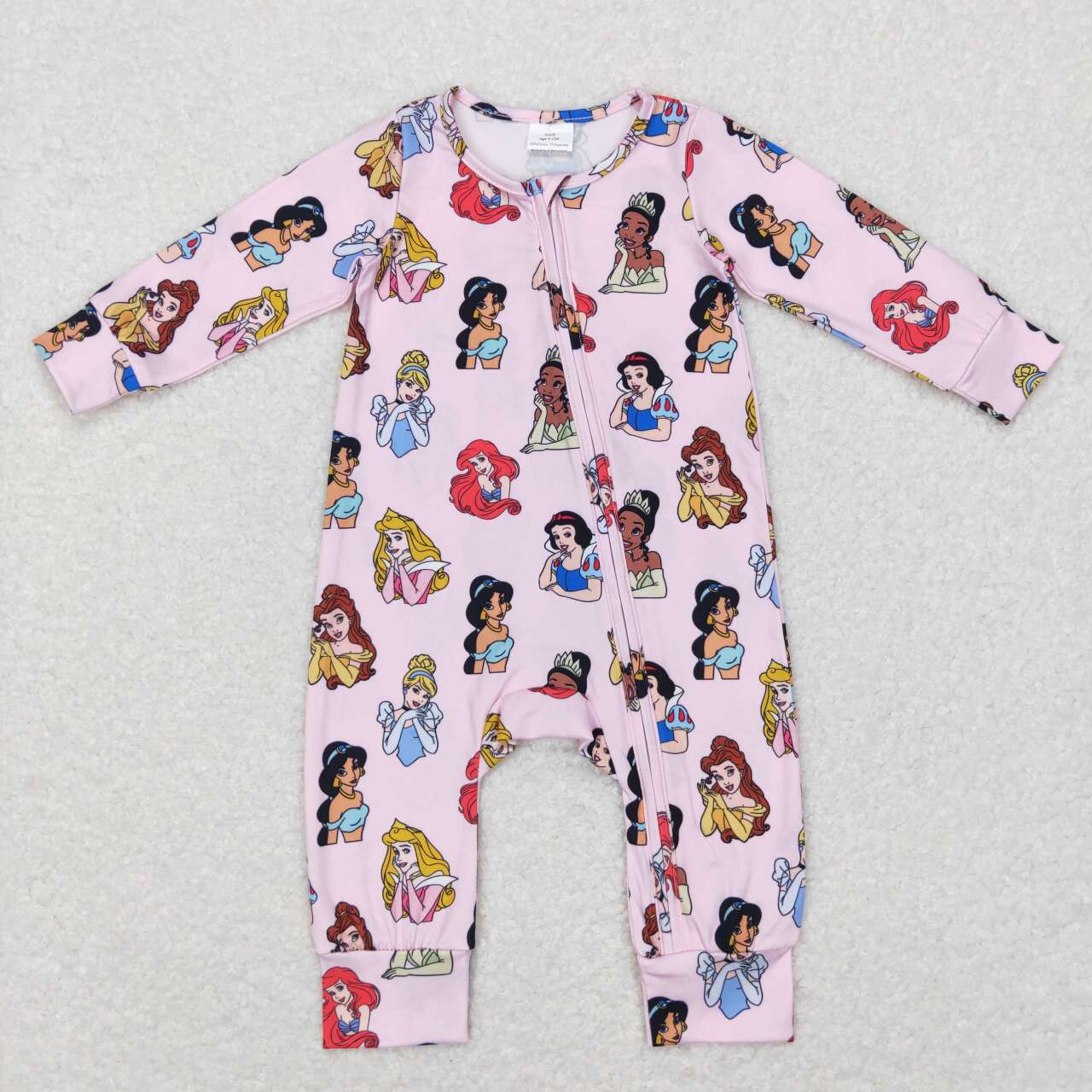 LR0800 Cartoon princess pink long sleeve girls romper