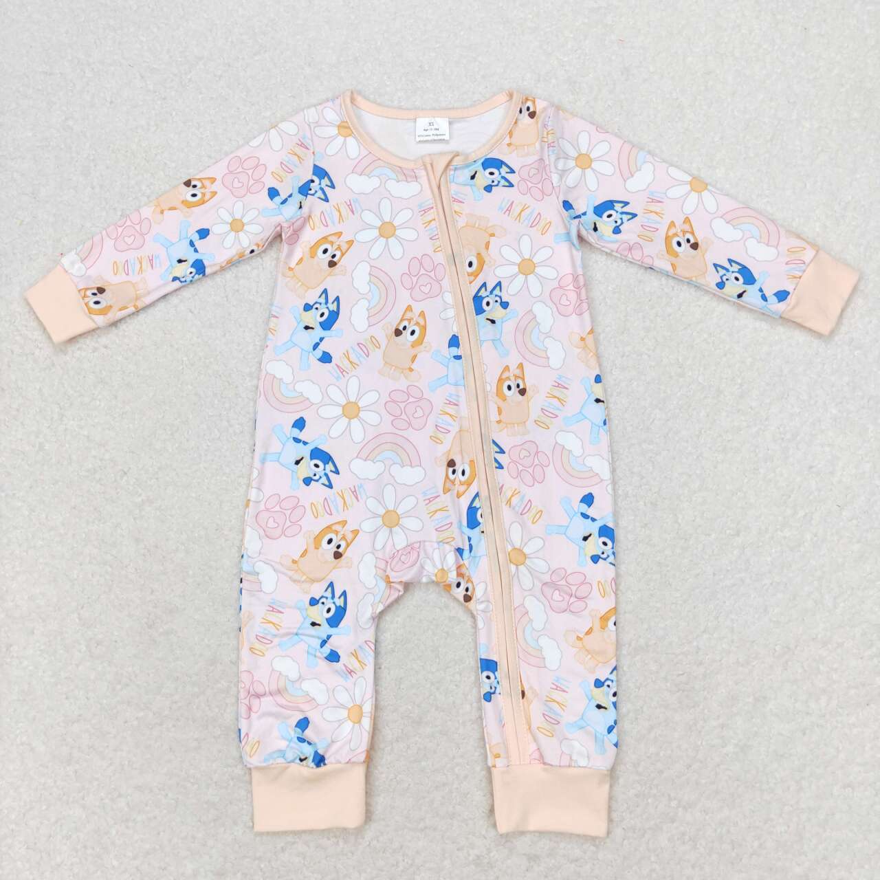 LR0976 cute blue dog flowers long sleeve zipper girls romper