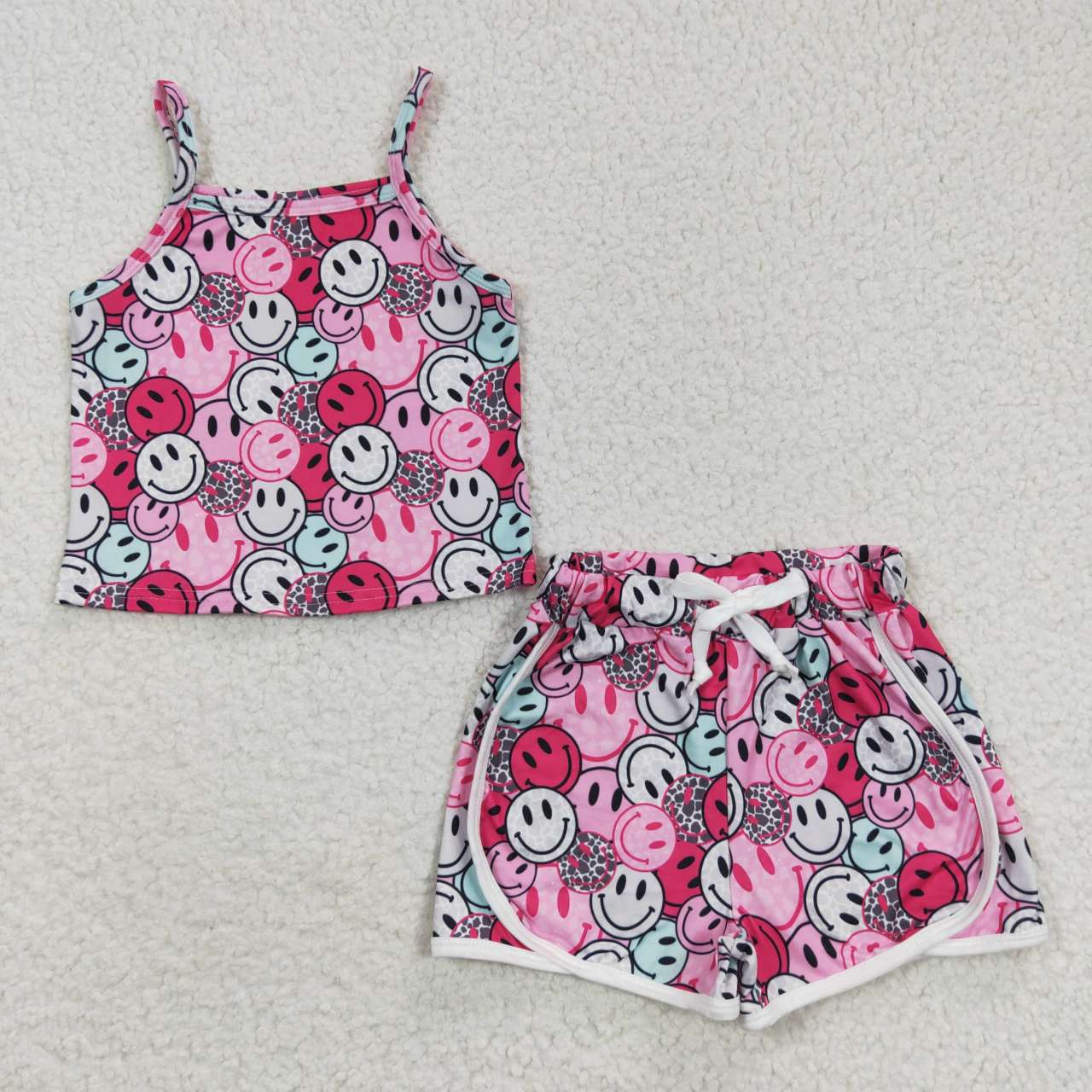 GSSO0340 Hot Pink Smile Spaghetti Strap Girls Summer Set