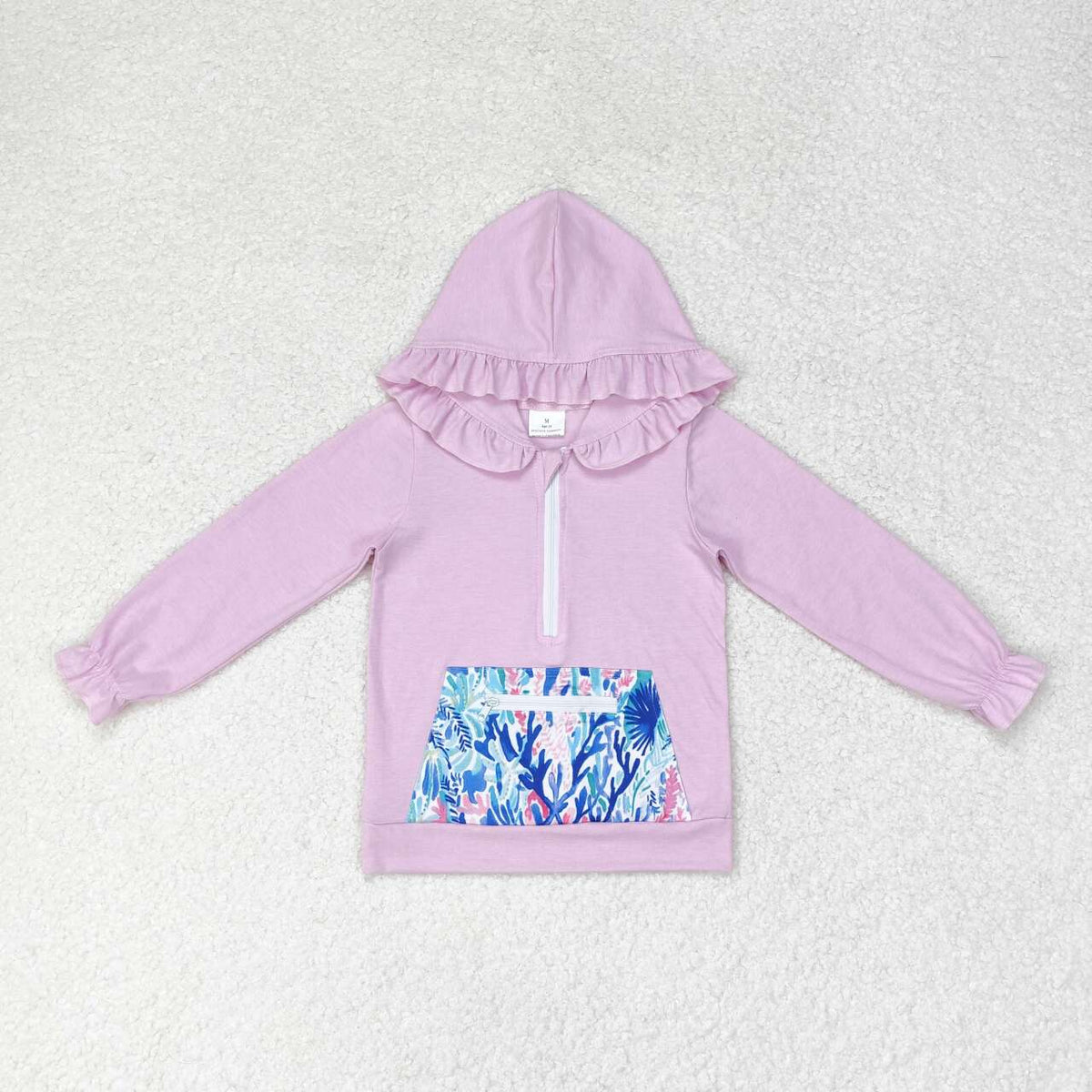 GT0625 colorful print pocket hot pink long sleeve girls hoodie top
