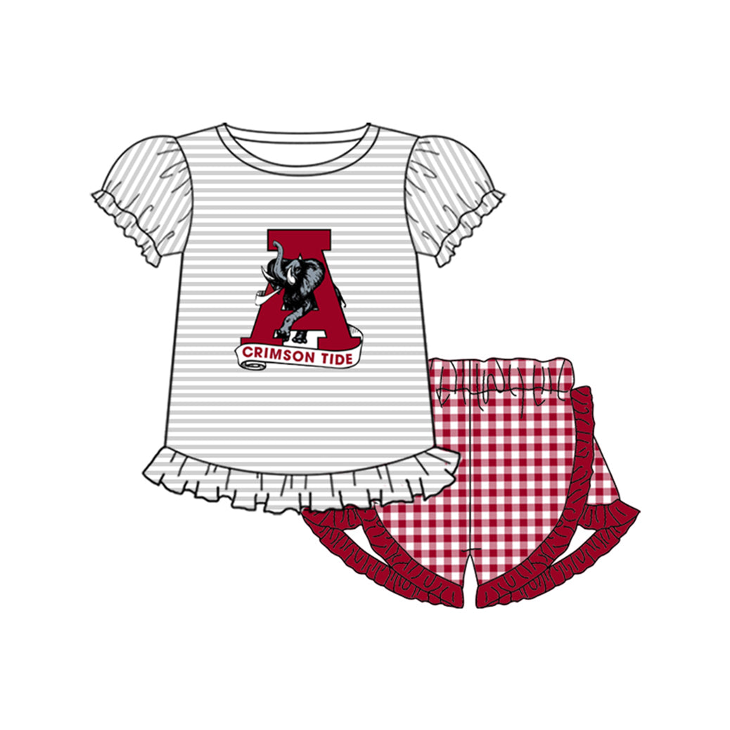 custom S crimson tide elephant striped short sleeve maroon checkered shorts girls set