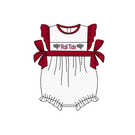 custom S roll tide elephant maroon flutter sleeve girls romper