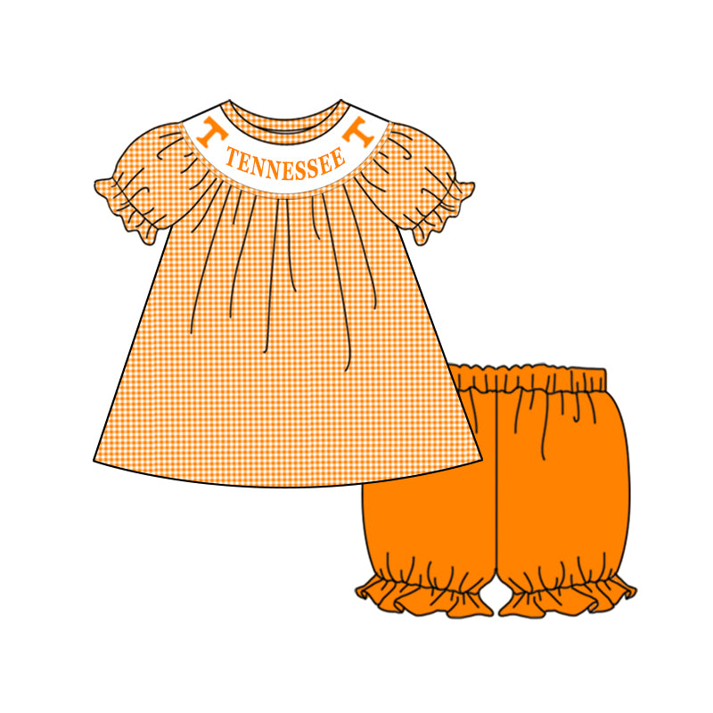 custom S tennessee orange checkered short sleeve orange shorts girls set