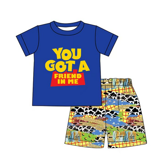 custom S cartoon toy navy blue short sleeve shorts boys set