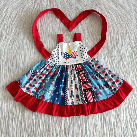 C10-10 4th Of July Girls Unicorn Twirl Dress