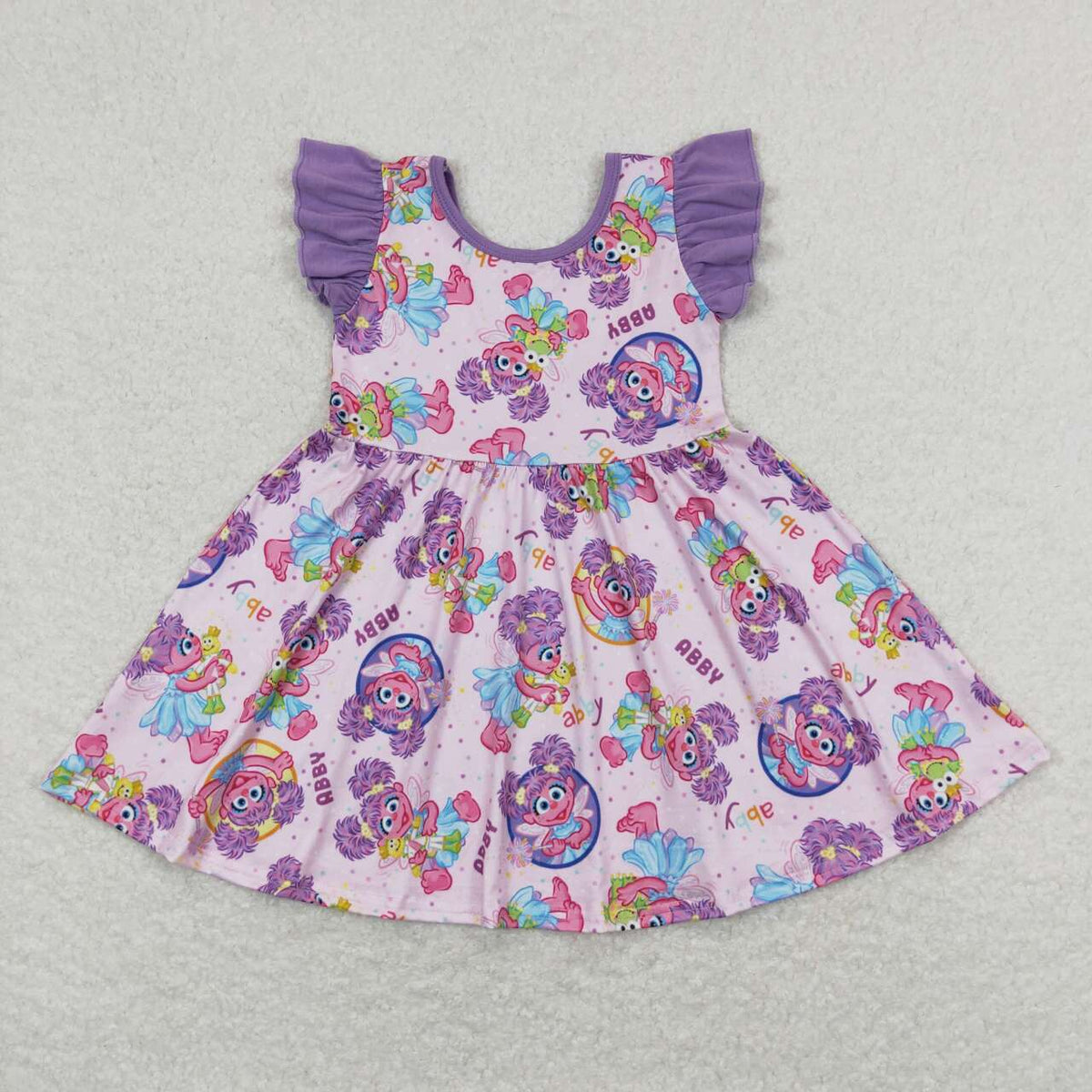 GSD0809 Cartoon Cute Girl Baby Purple Flutter Sleeve Girls Dress