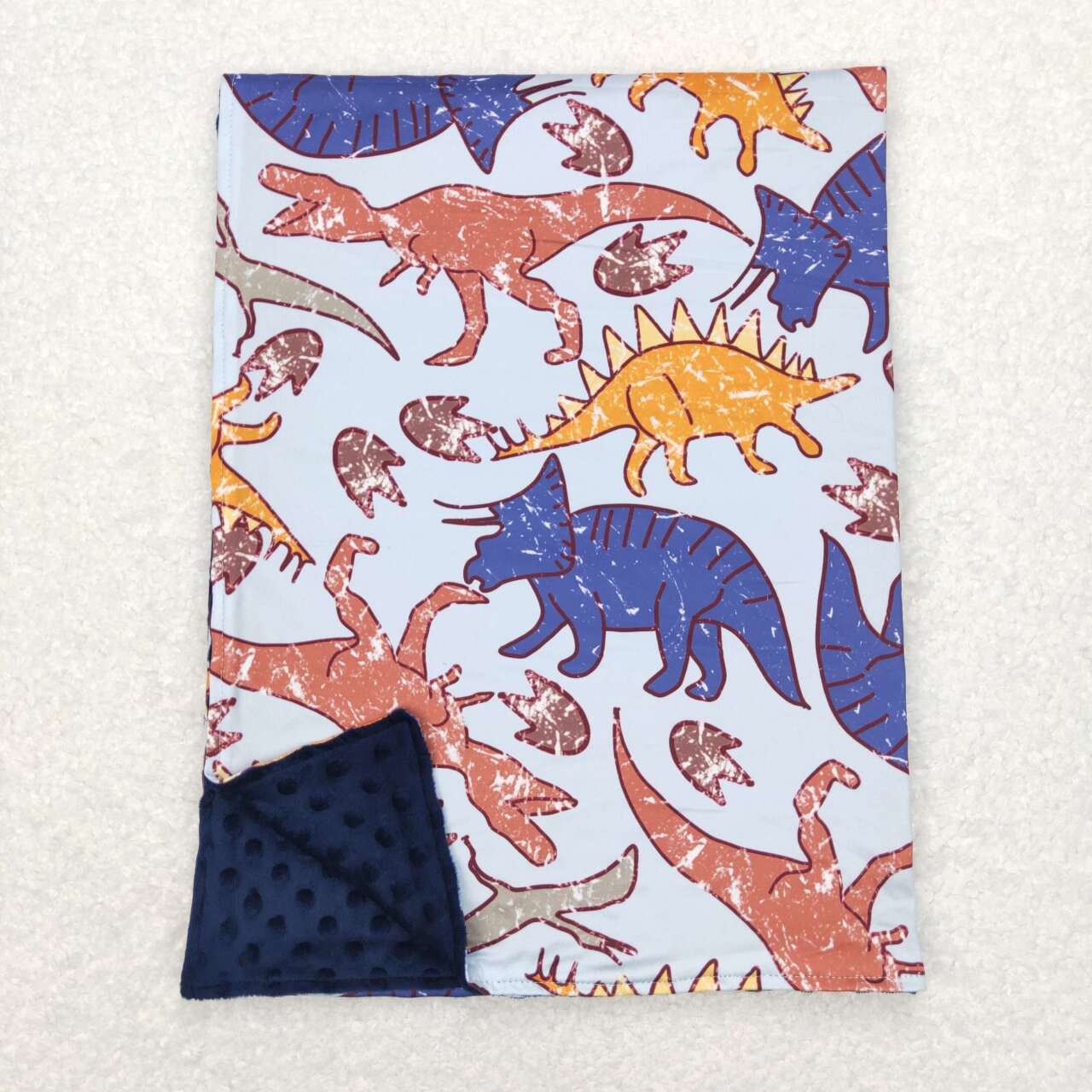 BL0099 Colorful dinosaur blue baby blanket