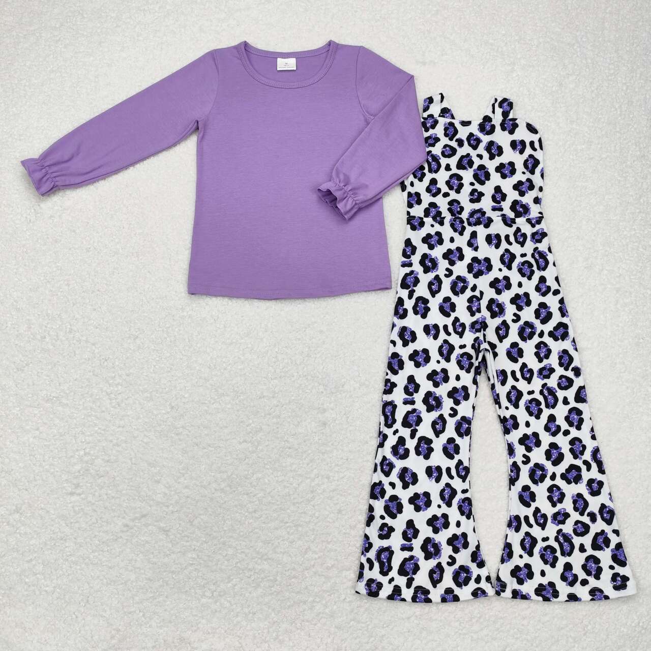 GLP1373 purple long sleeve purple leopard jumpsuits girls set