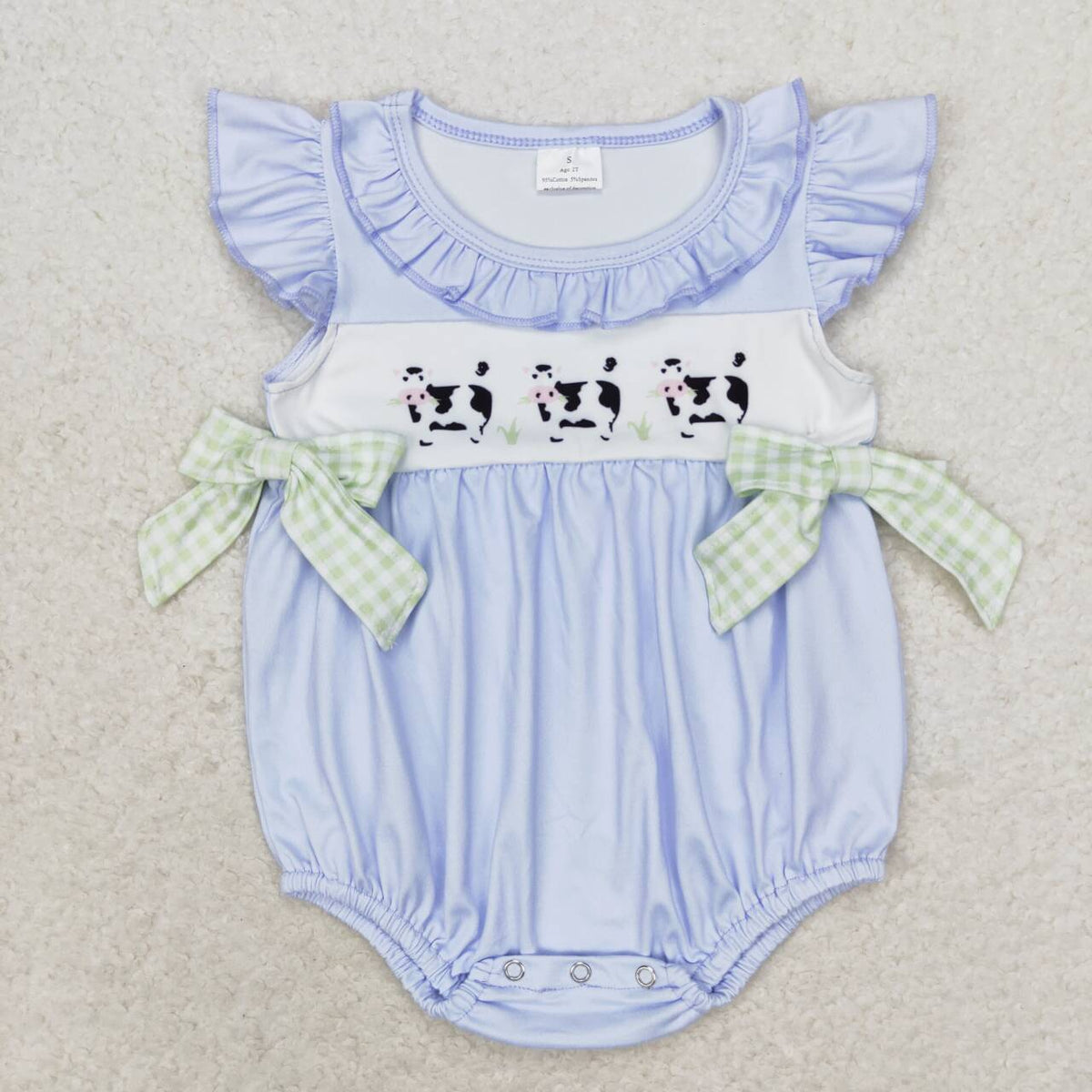 SR1696 cow blue flutter sleeve bows girls romper