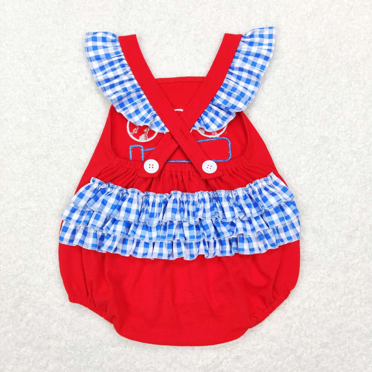SR0686 Play baseball red flutter sleeve girls romper