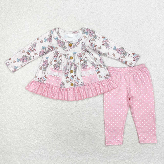 GLP1471 Christmas soldier gingerbread man pink long sleeve pink pants girls set