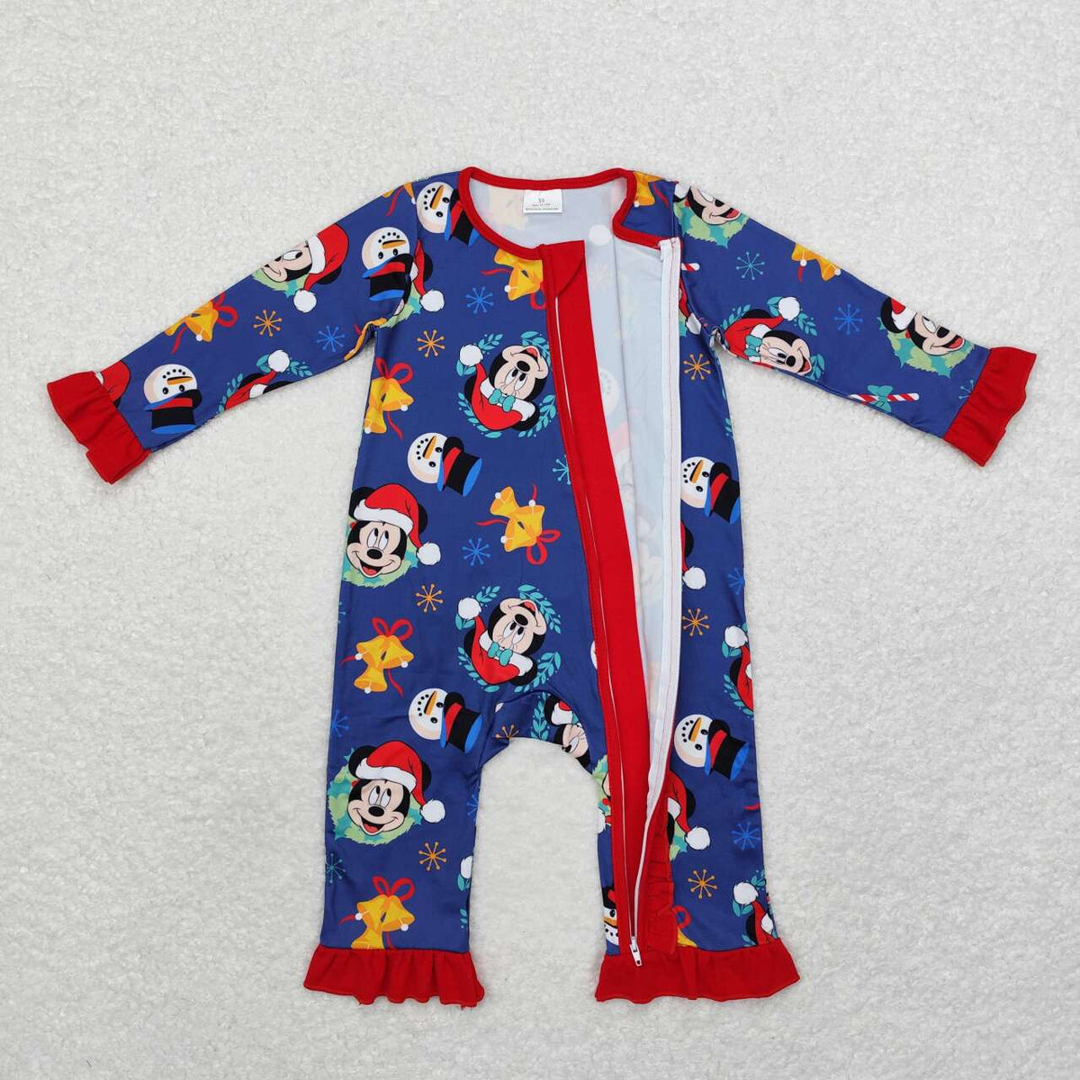 LR1416 Christmas cartoon navy blue long sleeve zipper girls romper