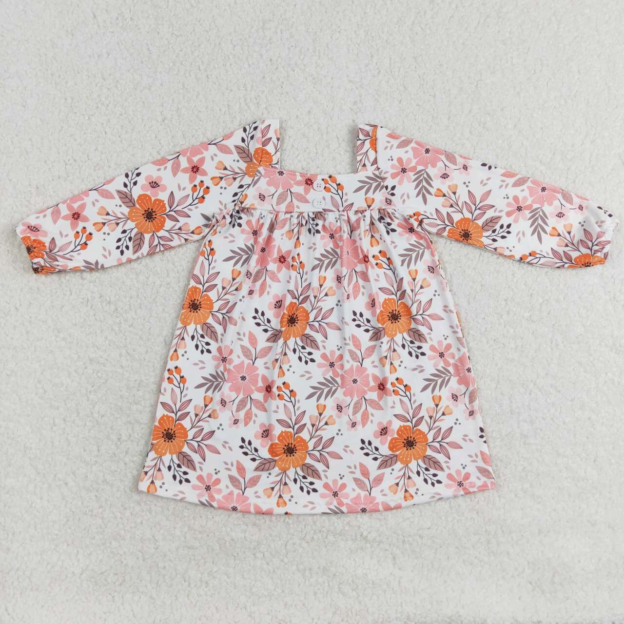 GLD0535 colorful flowers pink orange long sleeve girls dress