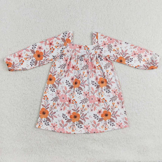 GLD0535 colorful flowers pink orange long sleeve girls dress