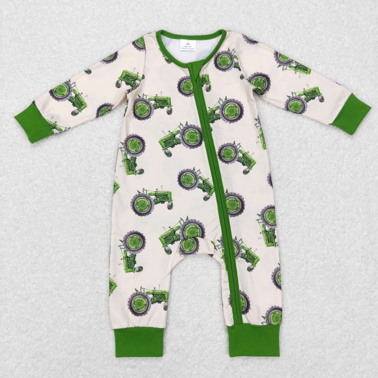 LR0717 Farm tractor green long sleeve kids romper