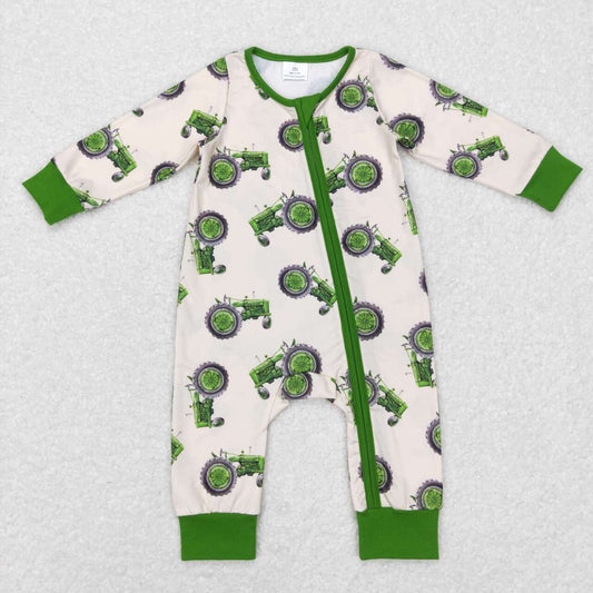 USA SHOP LR0717 Farm tractor green long sleeve kids romper