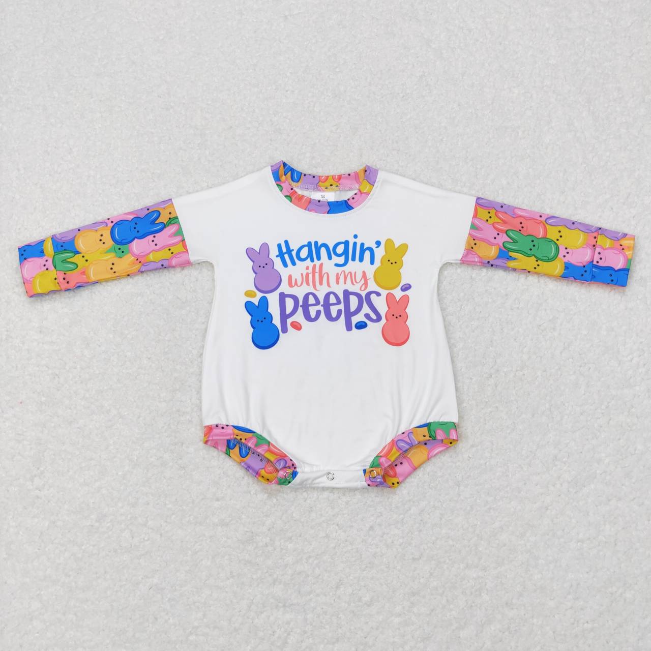 LR0792 Easter hangin with my peeps rabbit long sleeve girls romper