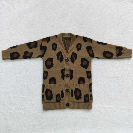 GT0189 Leopard Brown Long Sleeves Girls Sweater