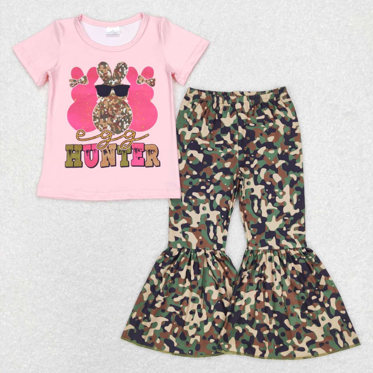 GSPO1049 Hunter Easter rabbit pink short sleeve camo pants girls set