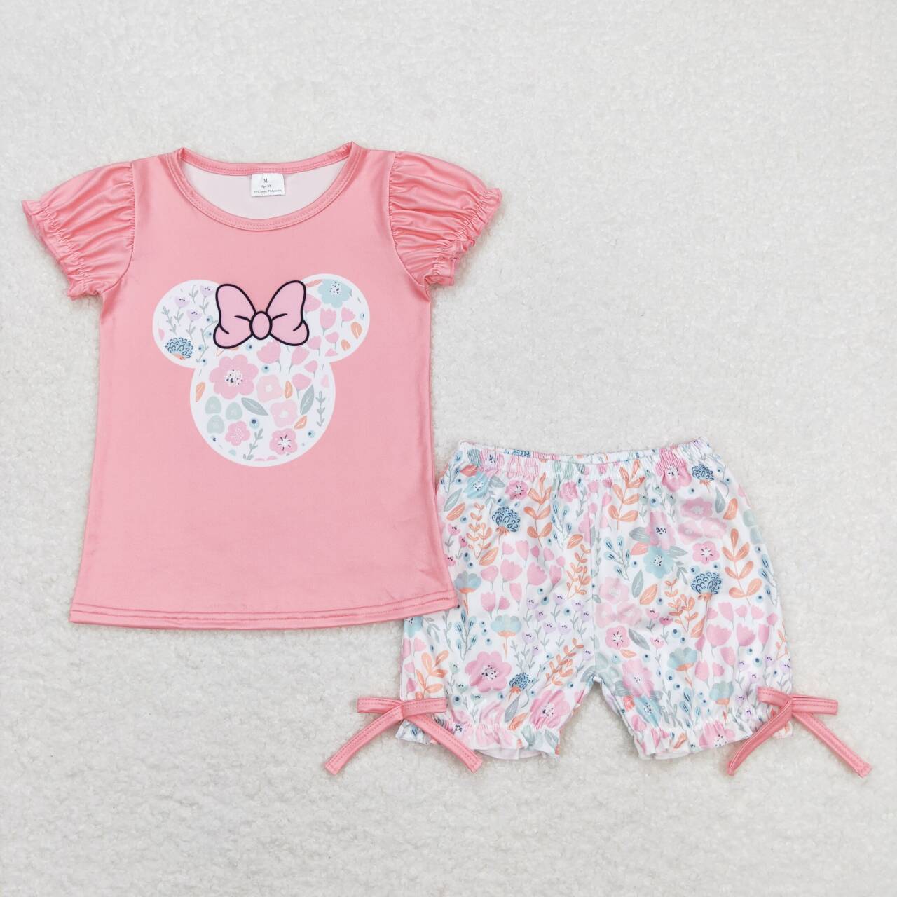 GSSO0699 Cartoon M pink short sleeve colorful leopard shorts girls set