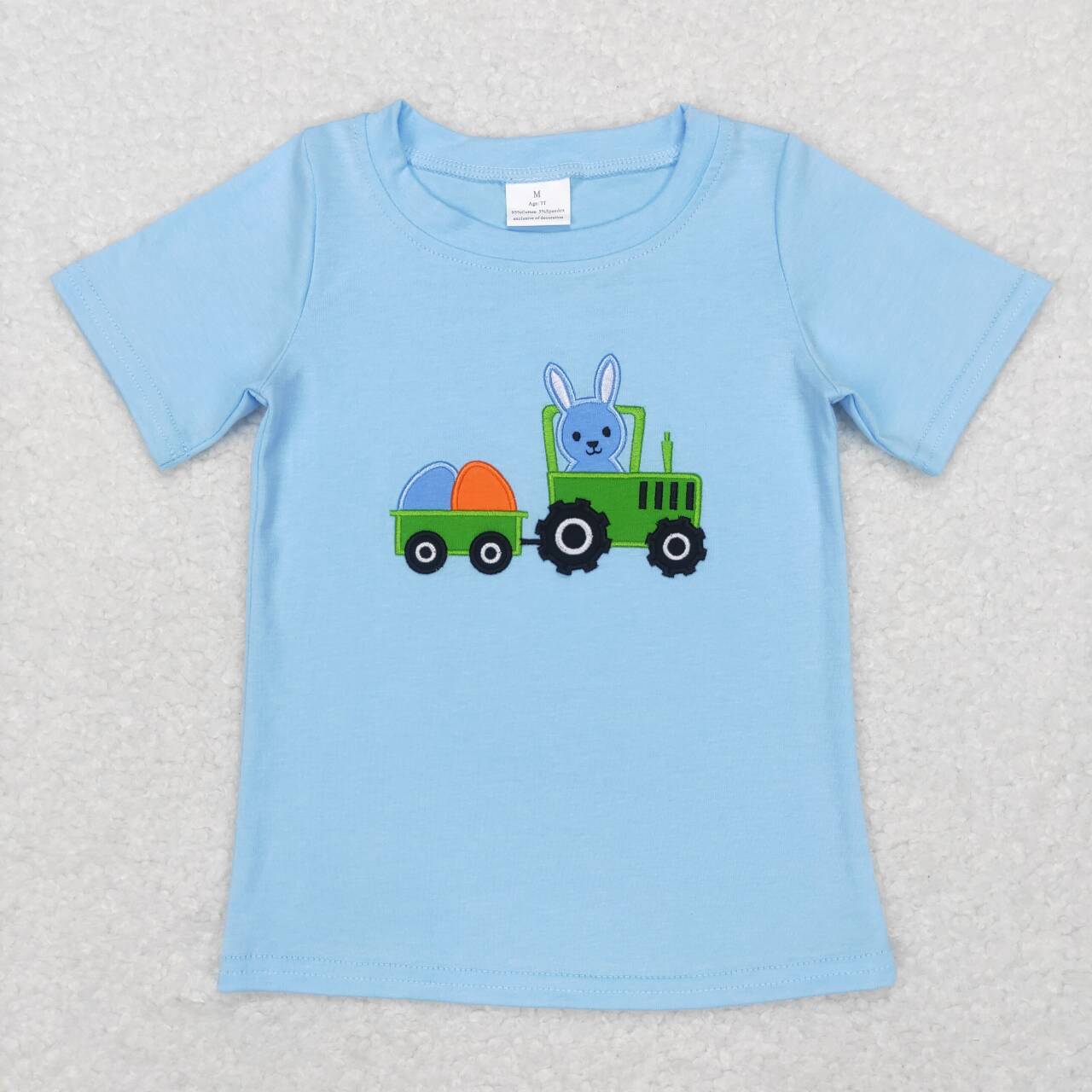 BT0426 Easter rabbit egg truck blue short sleeve boys t-shirt