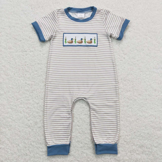 USA SHOP SR0947 embroidery Hunting Mallard Striped Short Sleeve Boys Romper