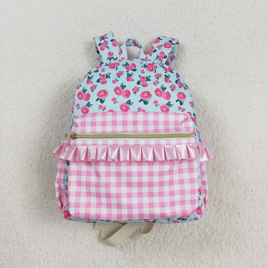 BA0217 pink flowers checkered kids bag