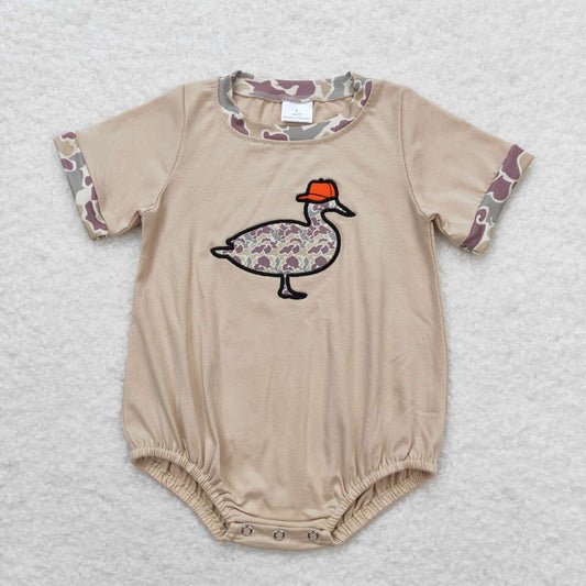 SR1403 embroidery camo duck mallard short sleeve boys romper