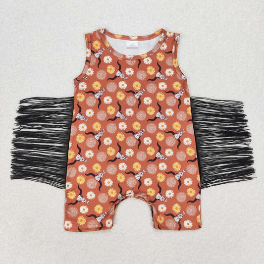 SR1111 Western cow flowers brown tassels sleeveless boys romper