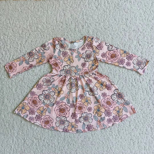 Floral Print Long Sleeve Baby Girls Casual Dress 6 A4-18