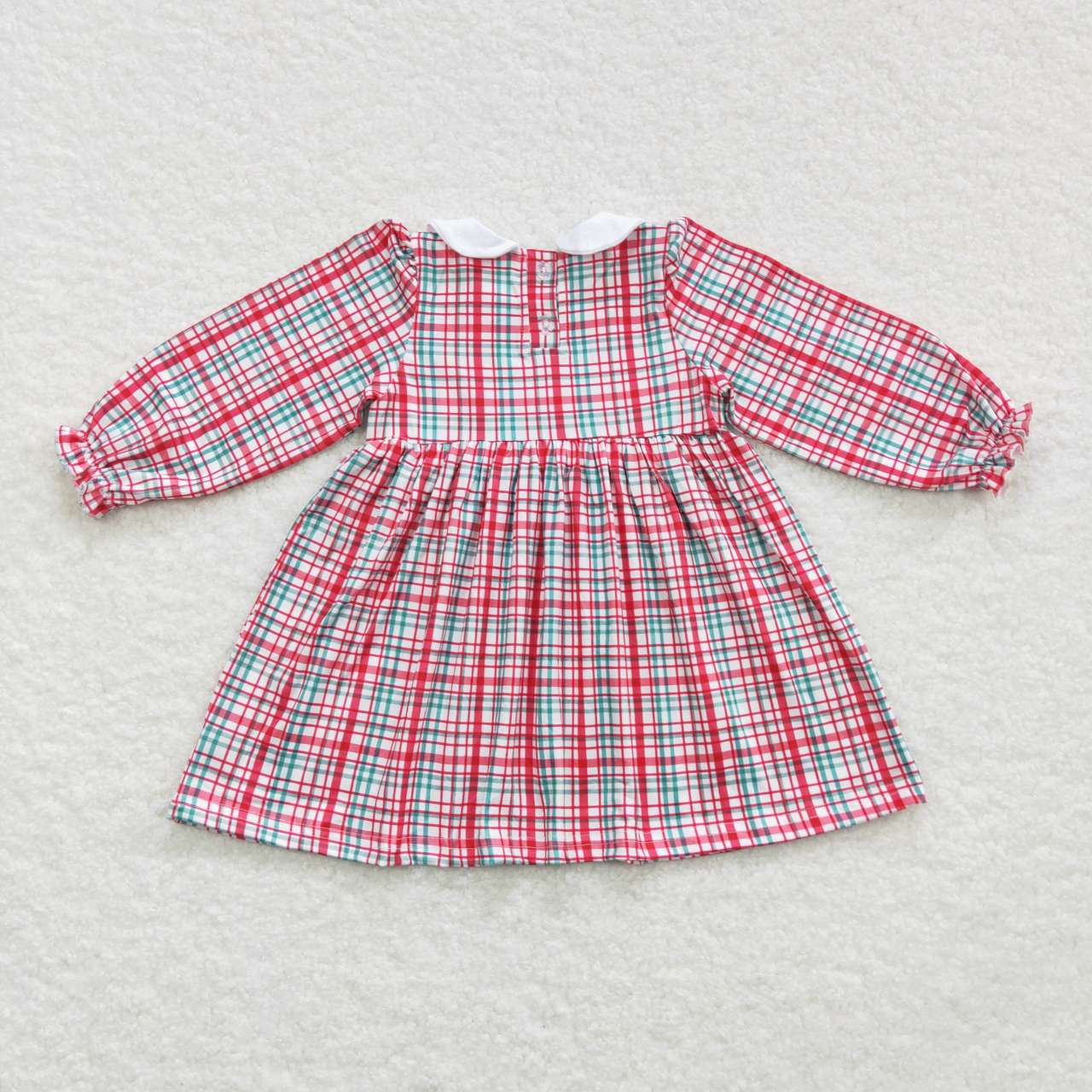 GLD0300 Christmas Holly Berry  Red Long Sleeve Girls Smocked Dress