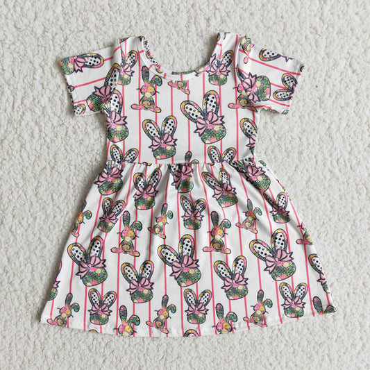 Easter Rabbits Pink Short Sleeve Girls Dress