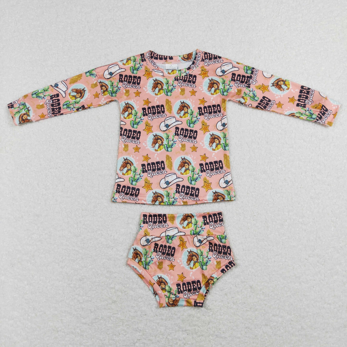 GBO0212 Rodeo Western cactus horse pink long sleeve bummies set