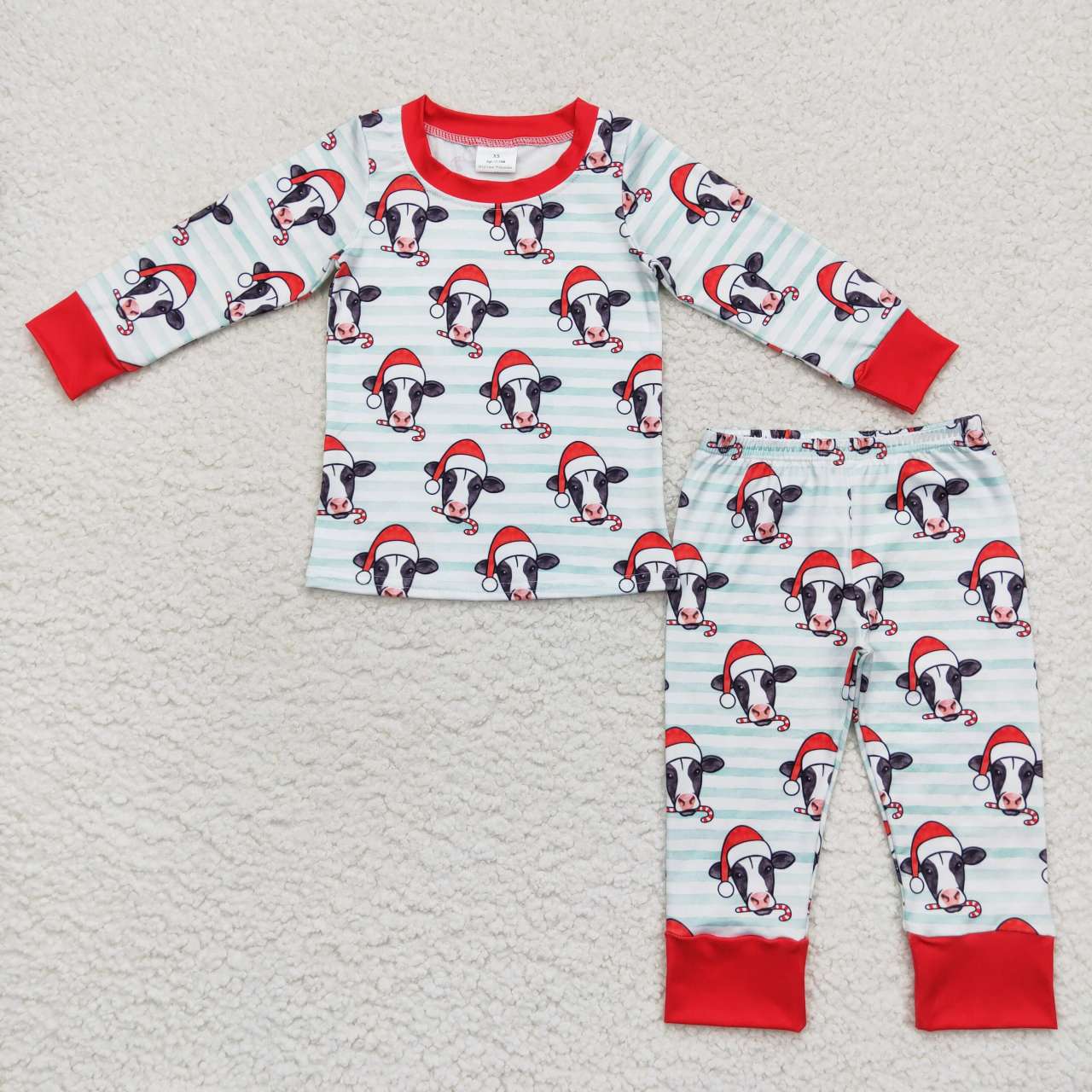 BLP0356 Christmas cow green long sleeve boys pajamas