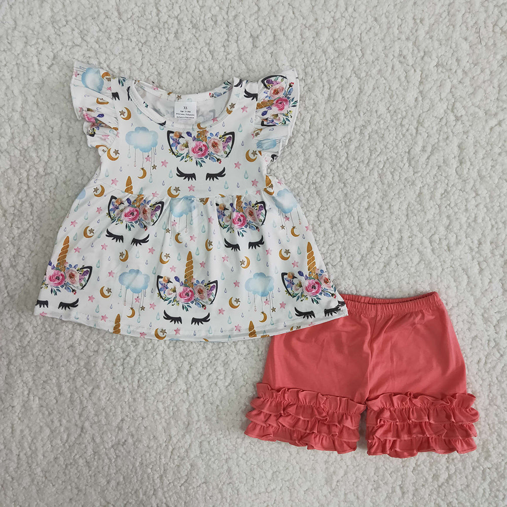 Summer Unicorn Print Shorts Kids Clothes