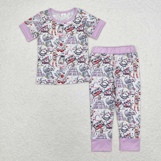 GSPO1656 bamboo Taylor country singer purple short sleeve pants girls pajamas