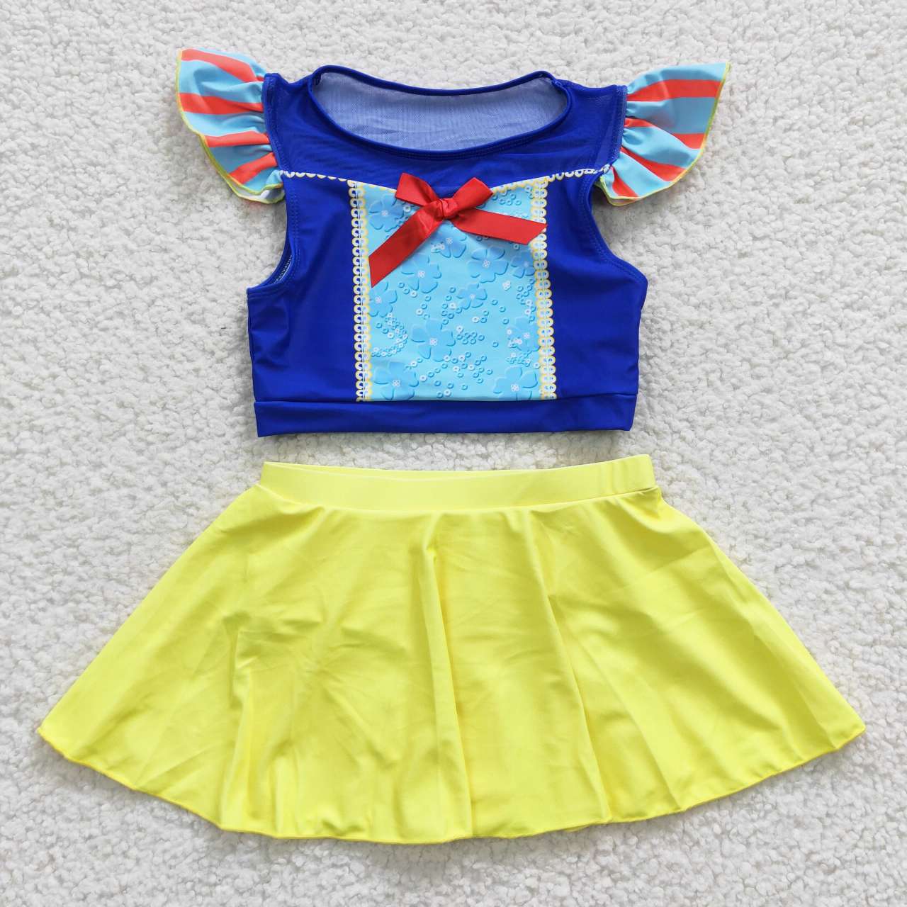 S0144 Princess Flutter Sleeve Blue & Yellow Cartoon Bathing Suits Swimsuits