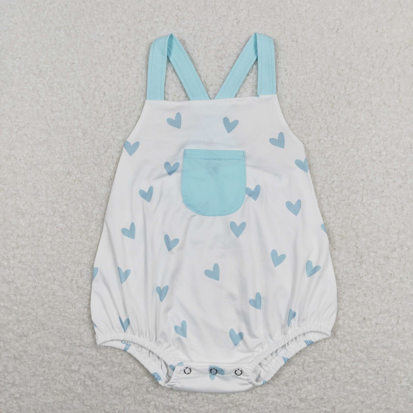 SR0732 Valentine's Day heart blue pocket sleeveless boys romper