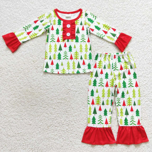 GLP0725 Christmas tree green long sleeve pants girls pajamas